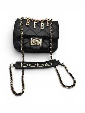 bebe Black Quilted Crossbody Bag with Gold Chain and Logo